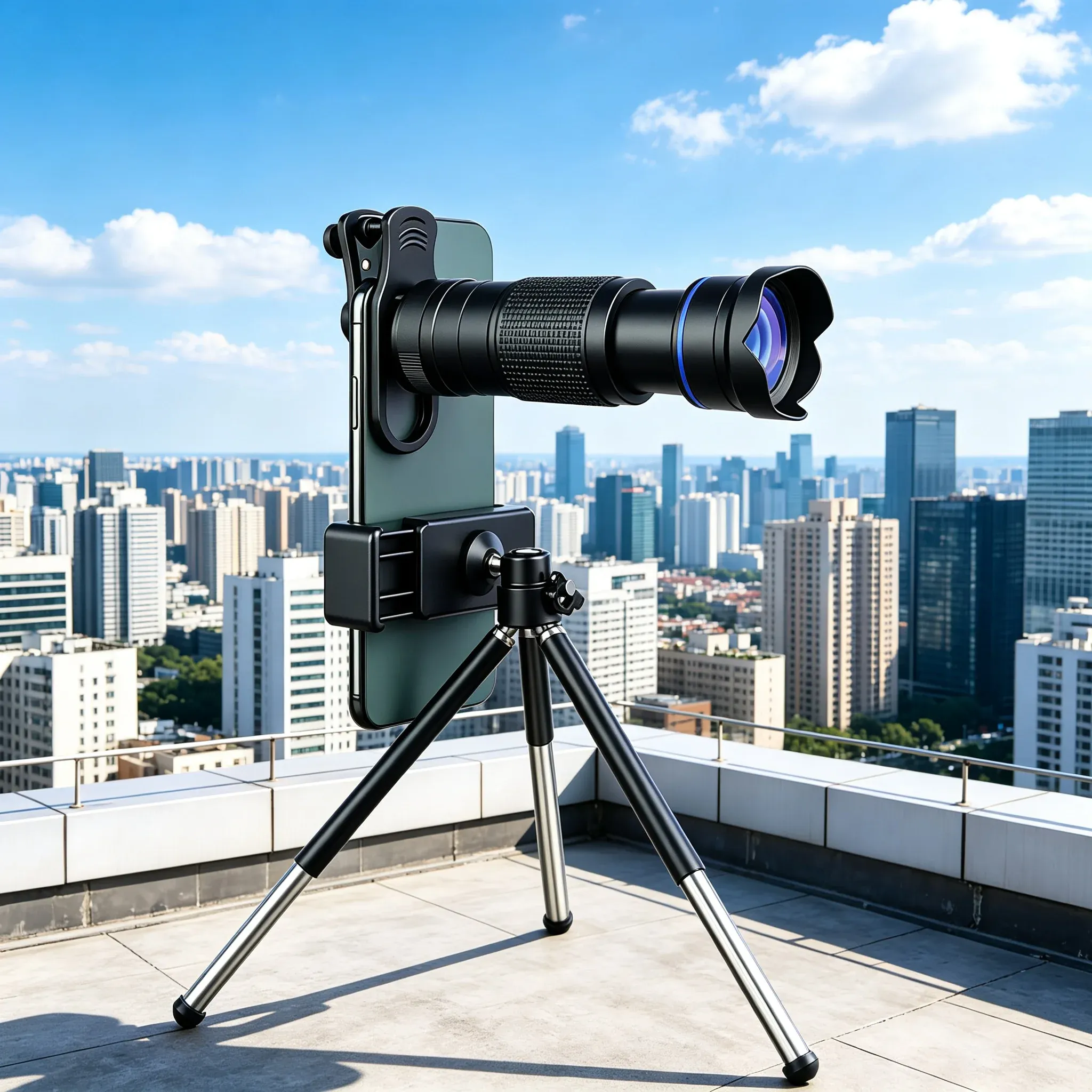The side angle of the tripod mobile phone stand